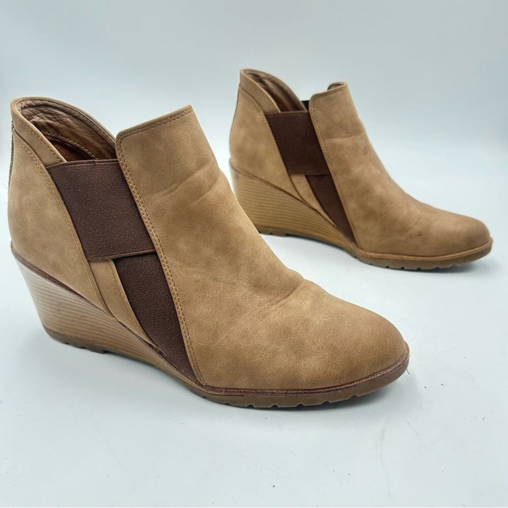 MAURICES Women's Tan Wedge Ankle Boots faux suede - SIZE 12